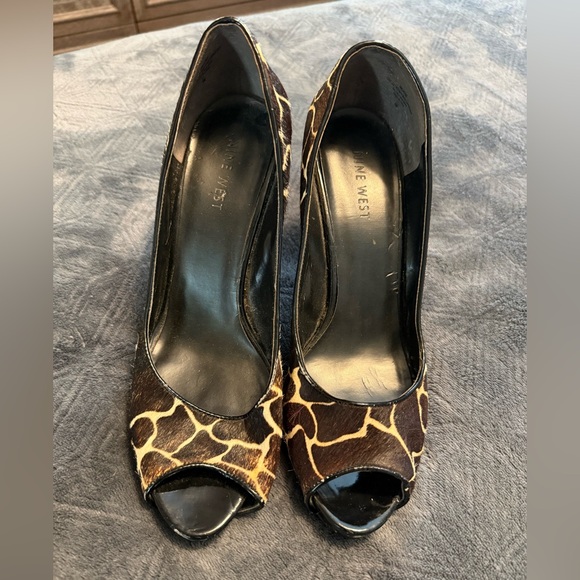 Nine West Shoes - Nine West Giraffe Print Peep Toe Heels - Brown and Black